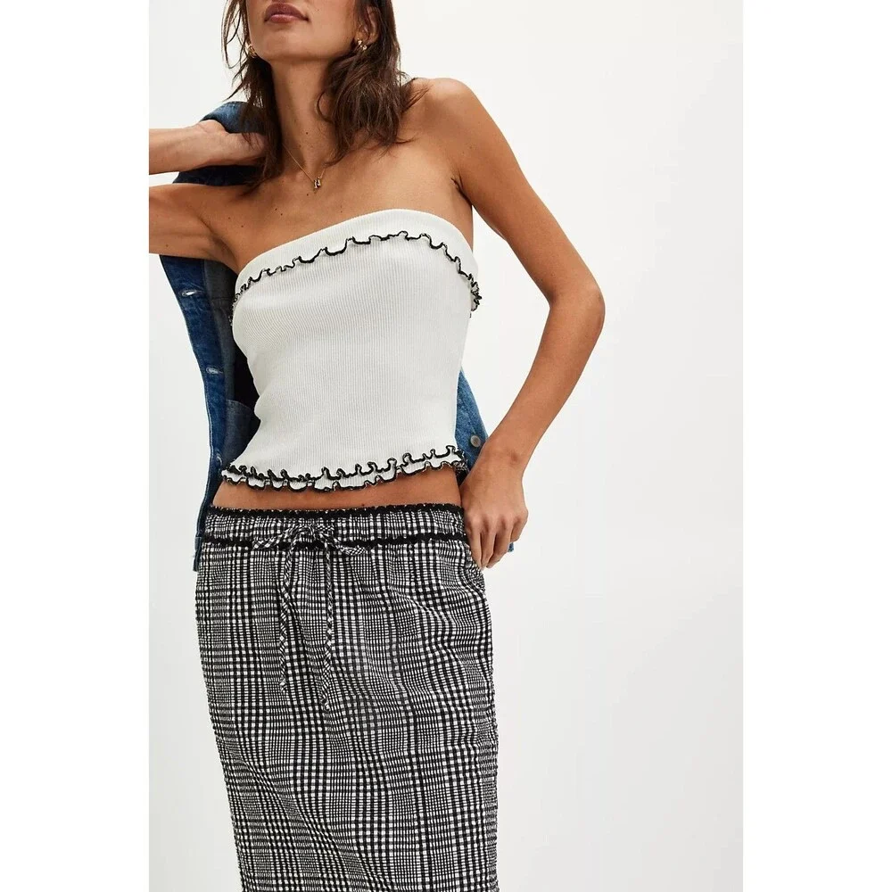 Free People Penelope Gingham Midi Skirt Column Style Mid Rise Cotton M 284712